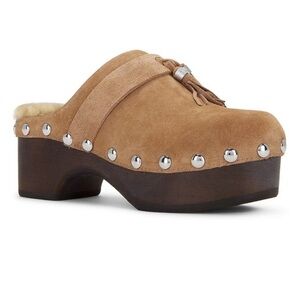 Rag & Bone Johannes Camel Suede Natural Shearling Clog, Size 37 (7)